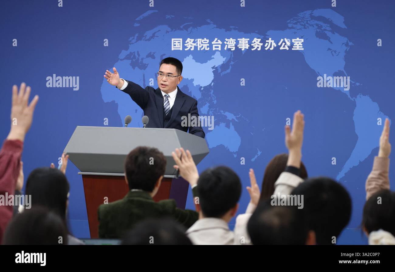 Beijing,China.12th March 2025. Chen Binhua, spokesman for the Taiwan Affairs Office of the State Council, speaks at a regular press conference on March 12, 2025 in Beijing, China. Credit: Yang Kejia/China News Service/Alamy Live News Stock Photo
