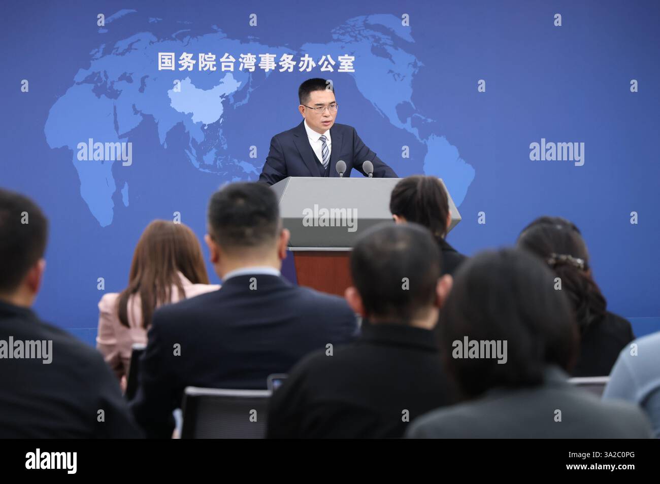 Beijing,China.12th March 2025. Chen Binhua, spokesman for the Taiwan Affairs Office of the State Council, speaks at a regular press conference on March 12, 2025 in Beijing, China. Credit: Yang Kejia/China News Service/Alamy Live News Stock Photo