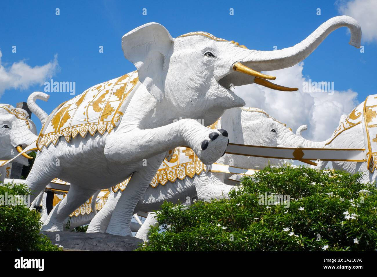white elephant statue at the nine white elephant monument Stock Photo
