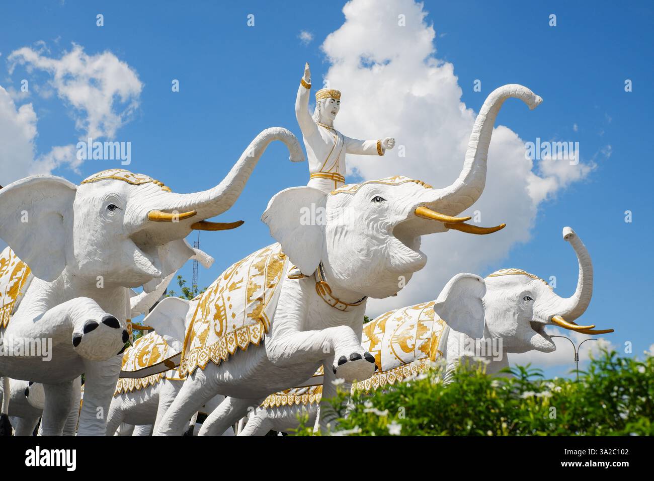 white elephant statue at the nine white elephant monument Stock Photo