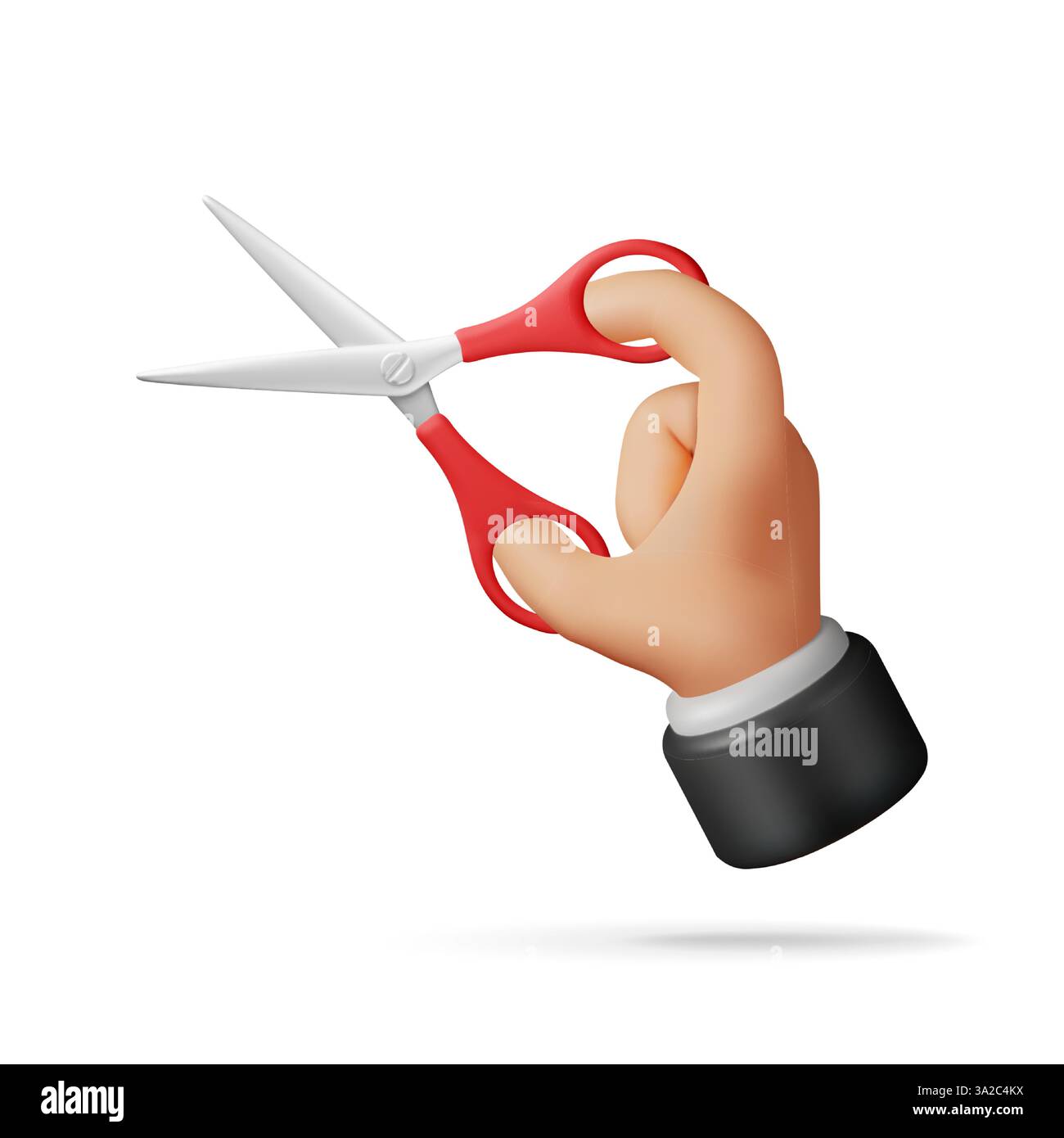 3D scissors with red plastic handles in hand Stock Vector