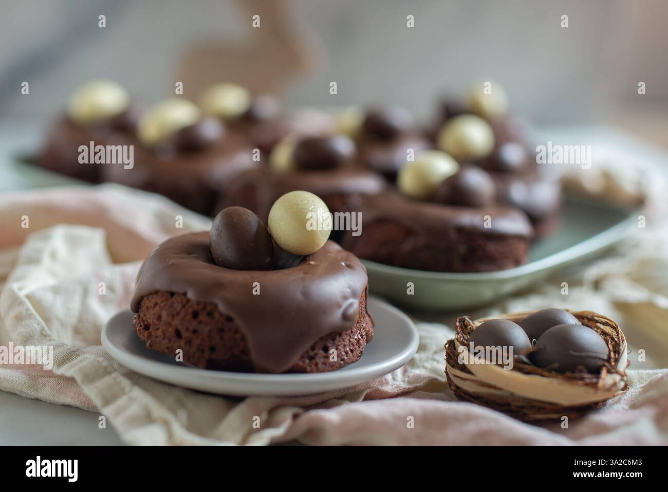 sweet home made easter chocolate donuts Stock Photo