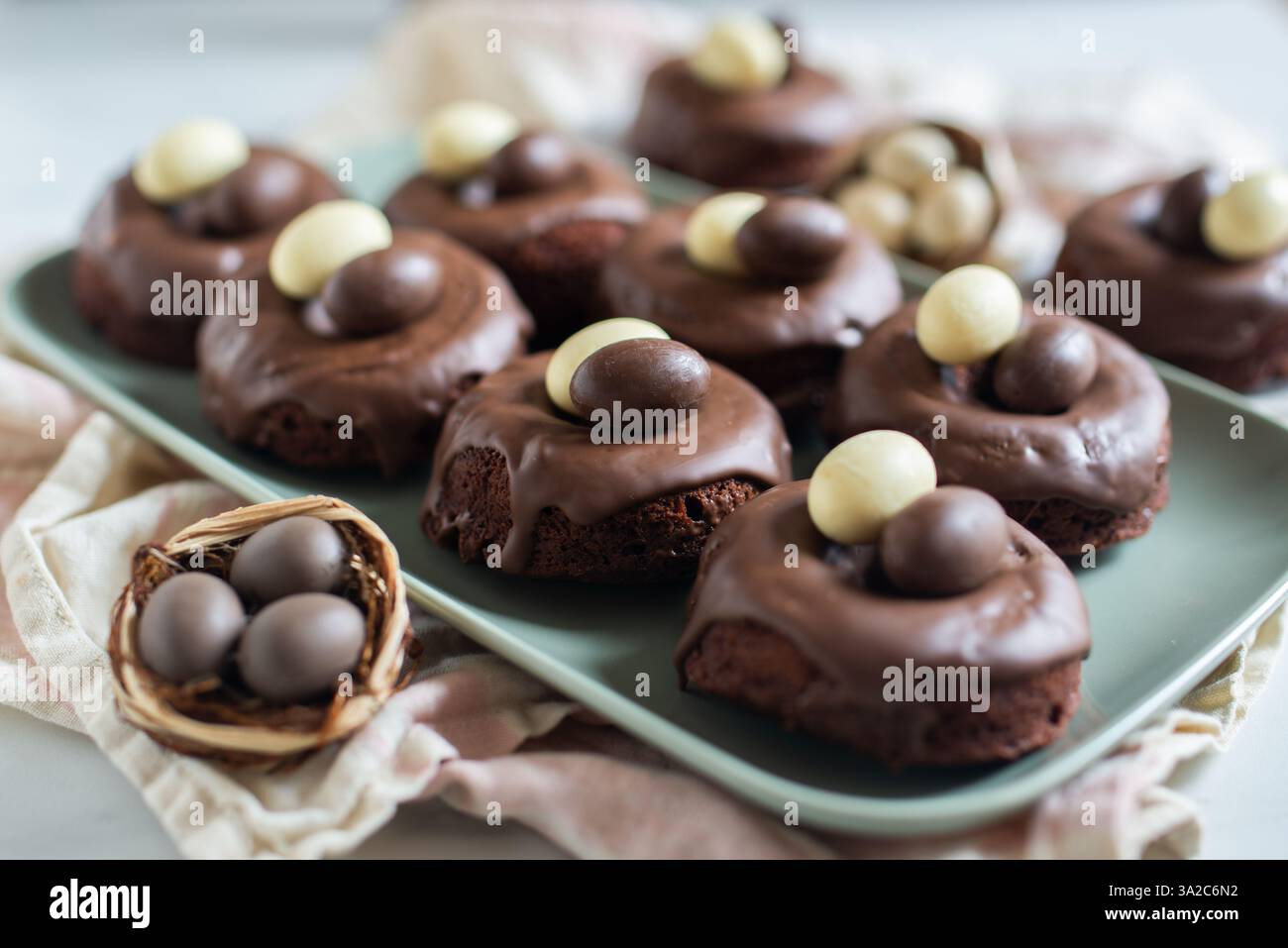 sweet home made easter chocolate donuts Stock Photo