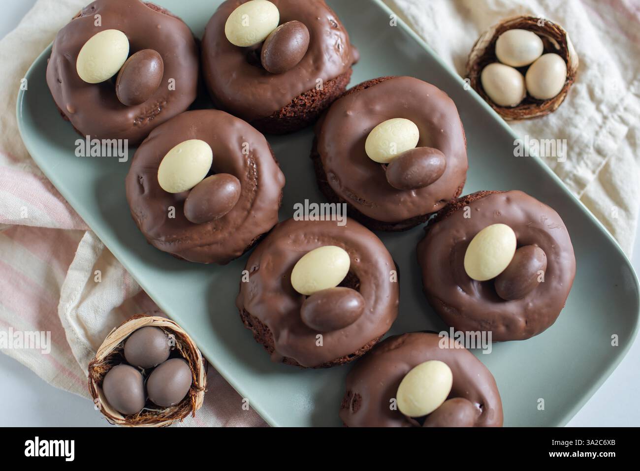 sweet home made easter chocolate donuts Stock Photo