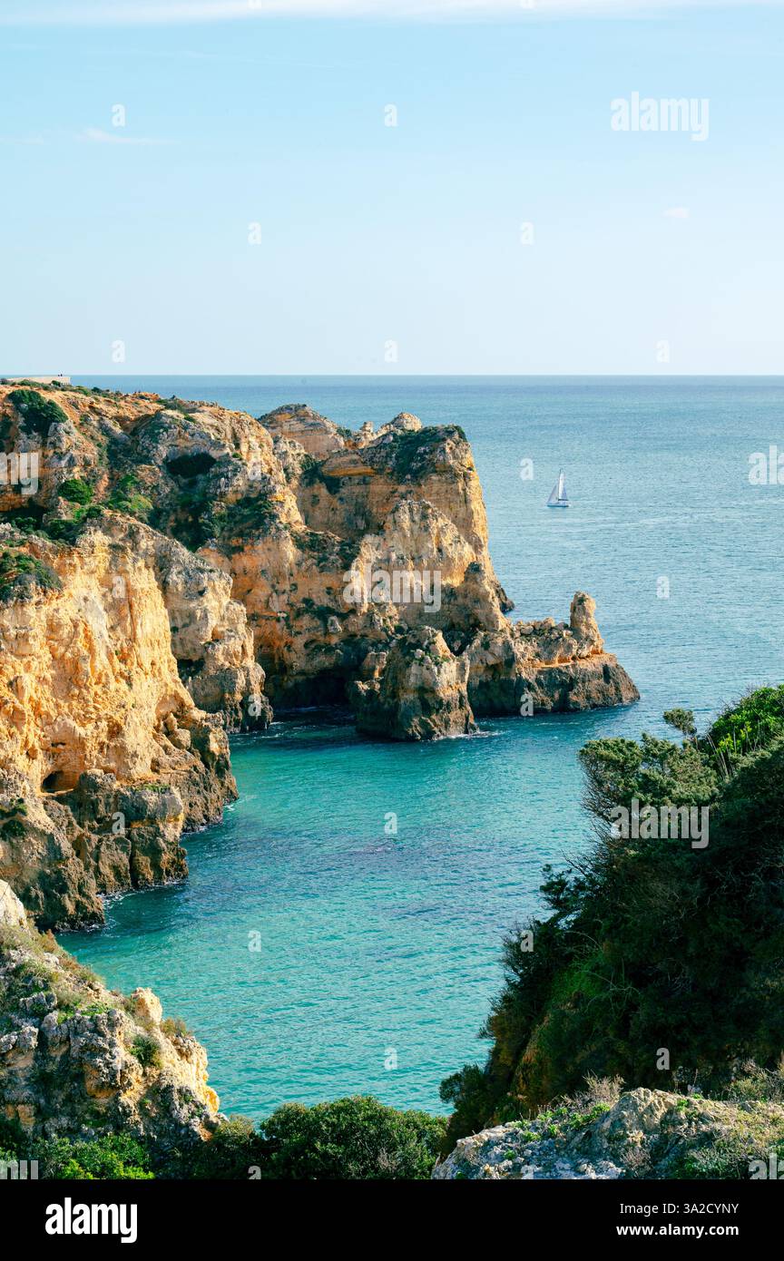 View of the Algarve coast around Ponta da Piedade in Lagos, Portugal Stock Photo