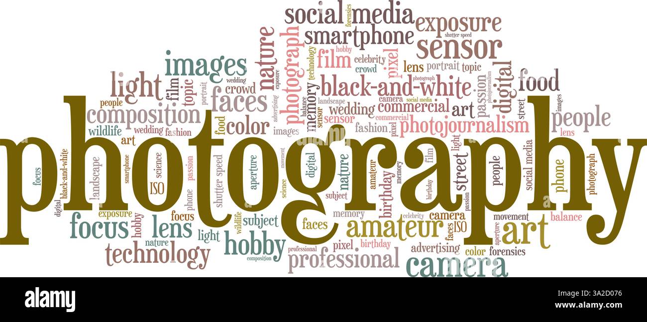 Photography vector illustration word cloud isolated on a white ...
