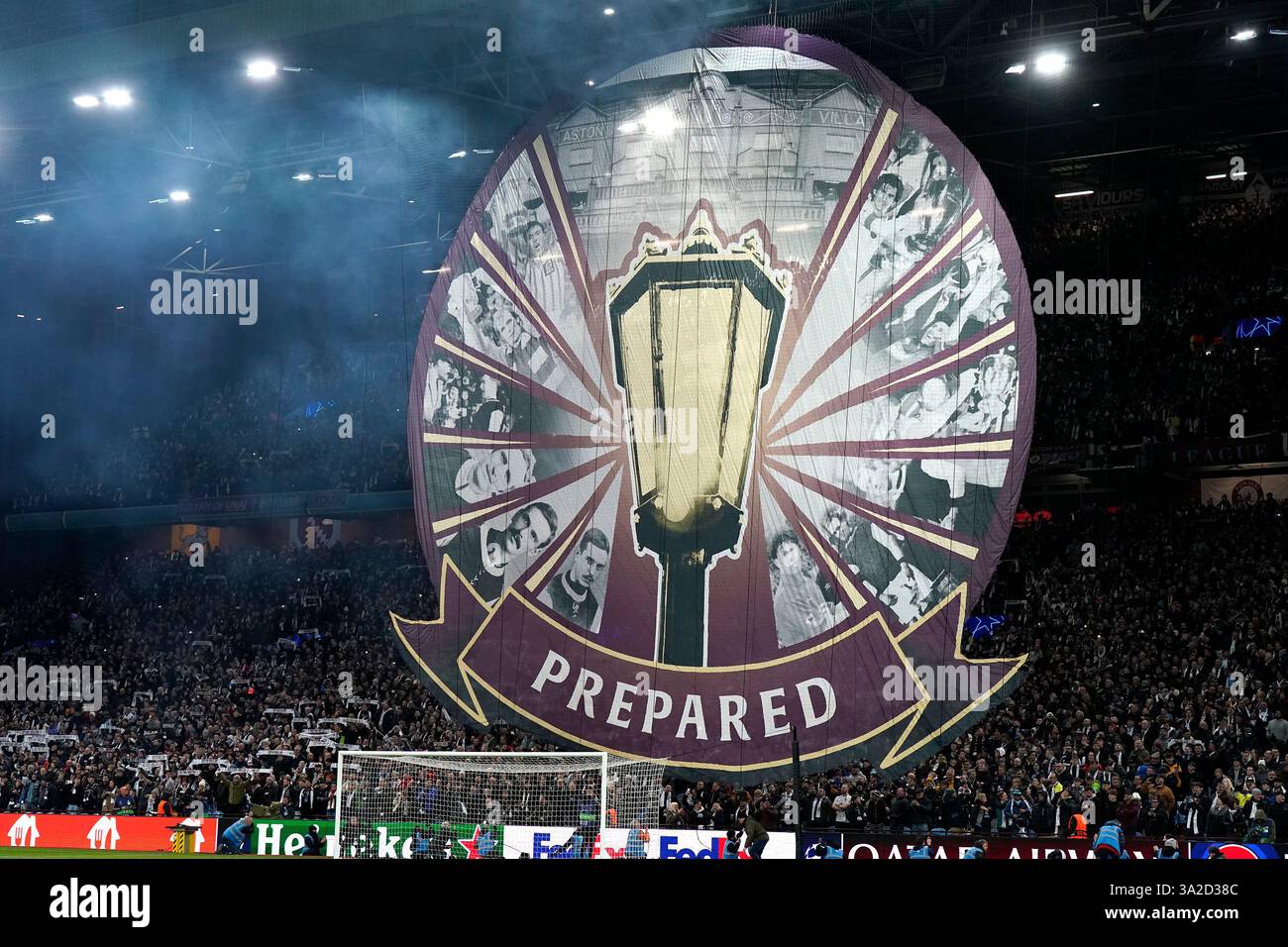 Birmingham, UK. 12th Mar, 2025. A giant banner hangs from the holte end during the UEFA Champions League match Aston Villa v Club Brugge at Villa Park, Birmingham. Picture credit should read: Andrew Yates/Sportimage Credit: Sportimage Ltd/Alamy Live News Stock Photo