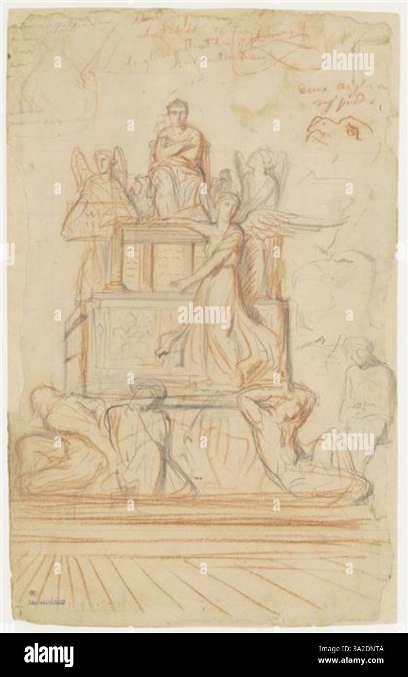 Another composition study by Chassériau for Napoleon I’s tomb. The design emphasizes classical elements in memorial architecture, conveying a sense of honor and respect for the Emperor’s legacy. Stock Photo