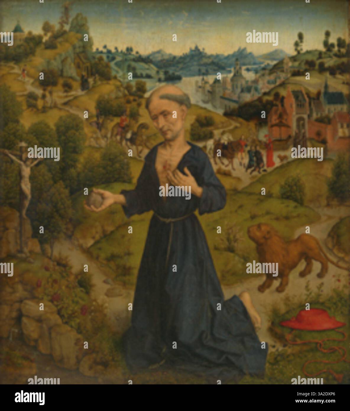 This painting by Albrecht Bouts shows St. Jerome in the desert, engaged ...