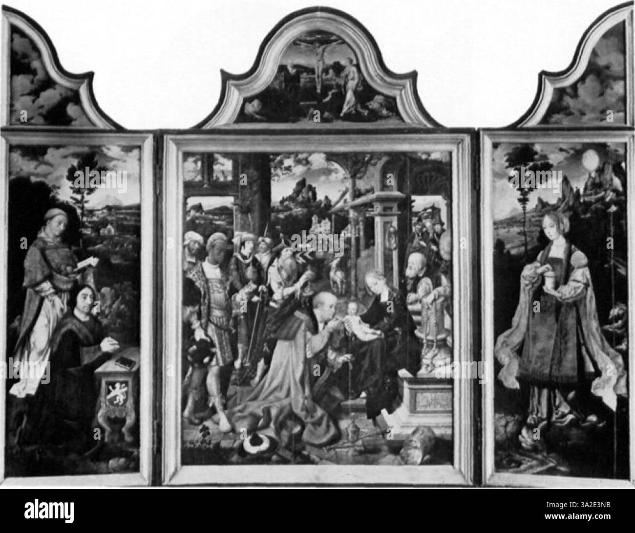 This painting features detailed renderings of both sacred figures and ...