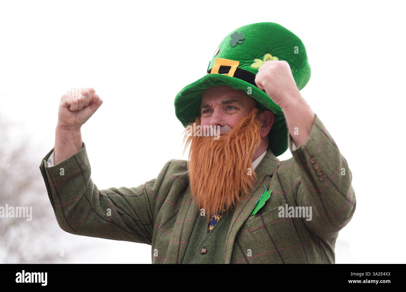 A racegoer dressed as a Leprechaun on day three of the 2025 Cheltenham Festival at Cheltenham