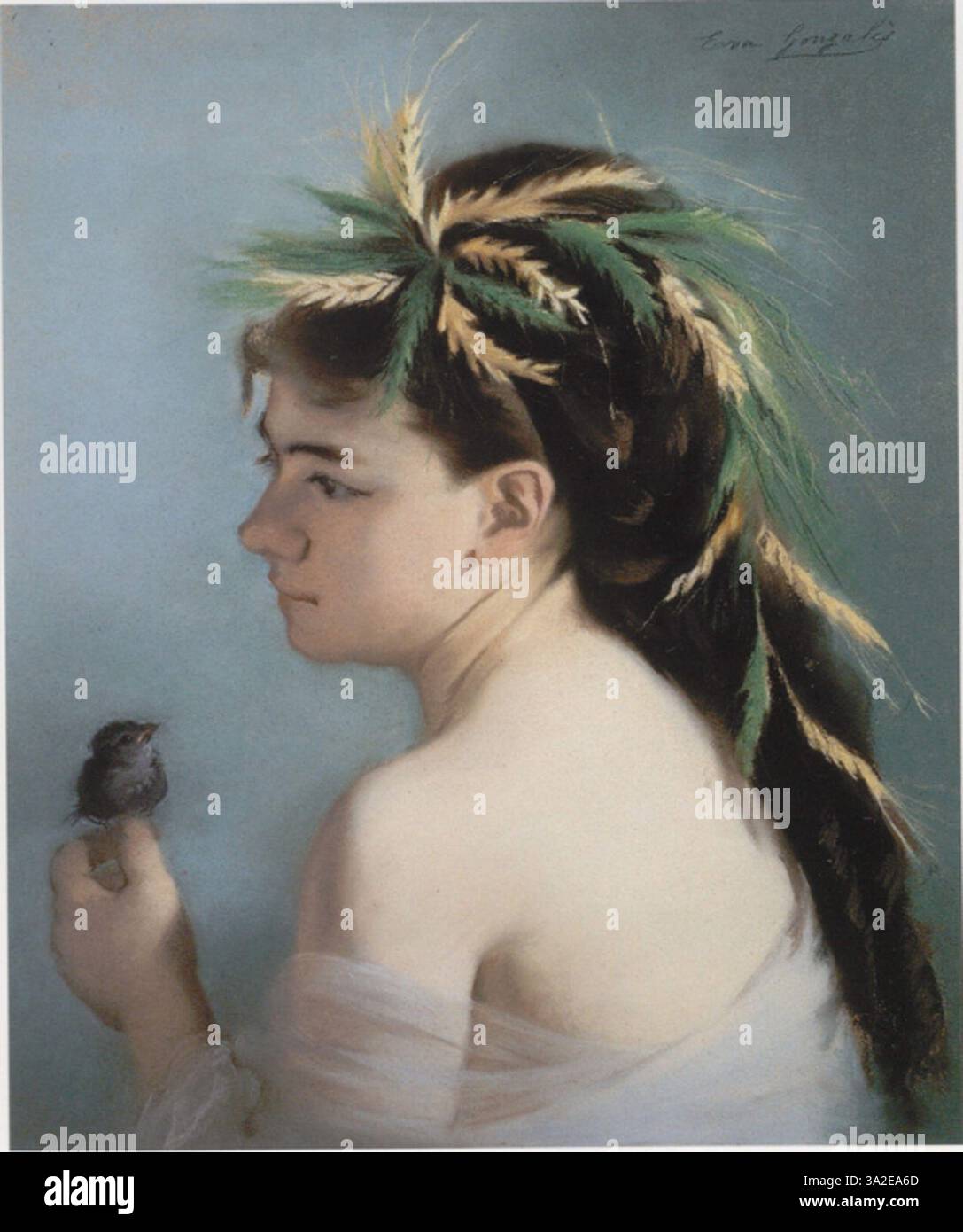 In this 1883 painting, Eva Gonzalès captures a subtle yet profound emotional atmosphere with her characteristic soft brushwork. The light creates a delicate ambiance around the subject’s face. Stock Photo