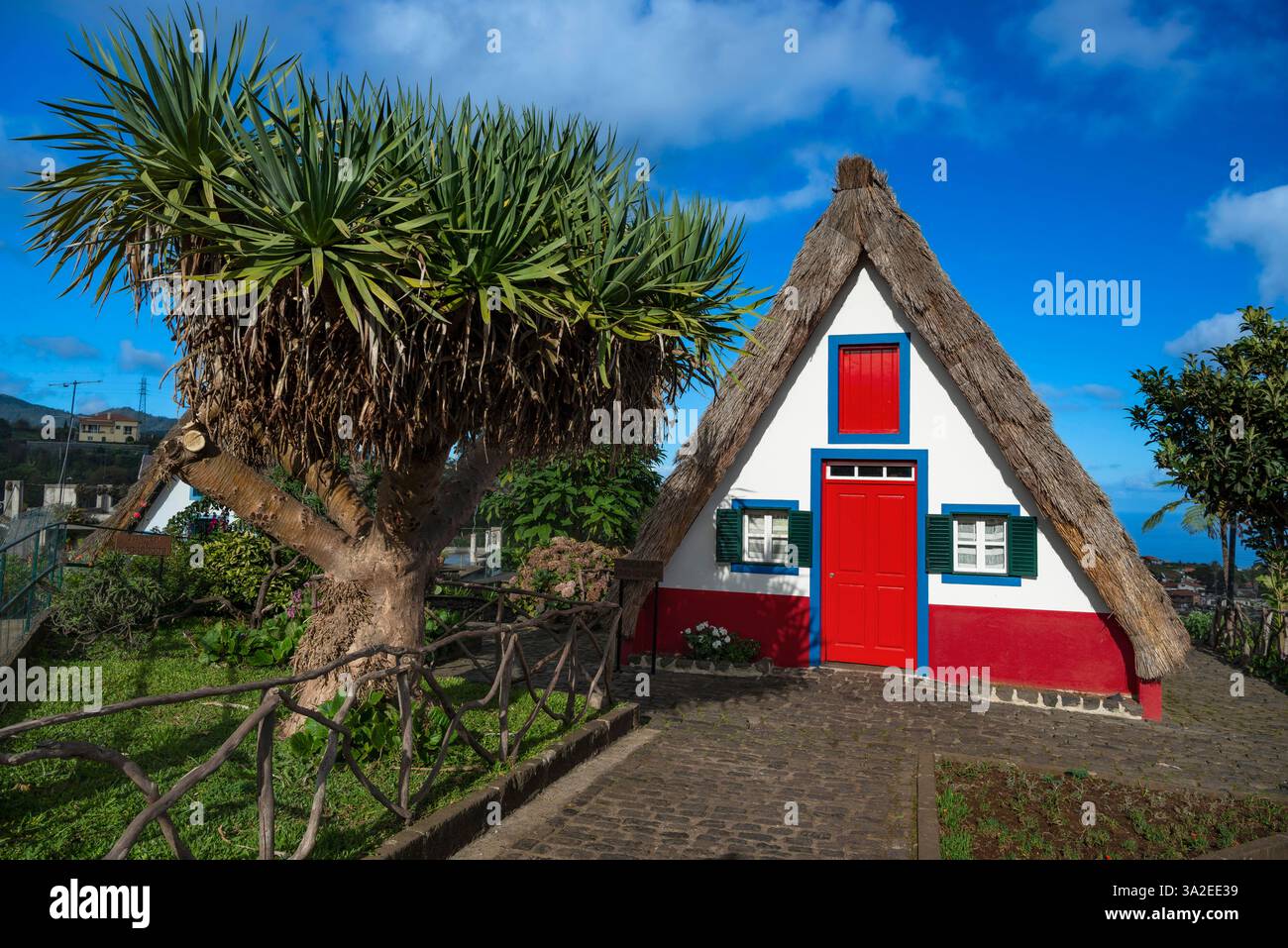 Traditional house in Santana, Casa de Colmo, Portugal, Madeira Stock Photo
