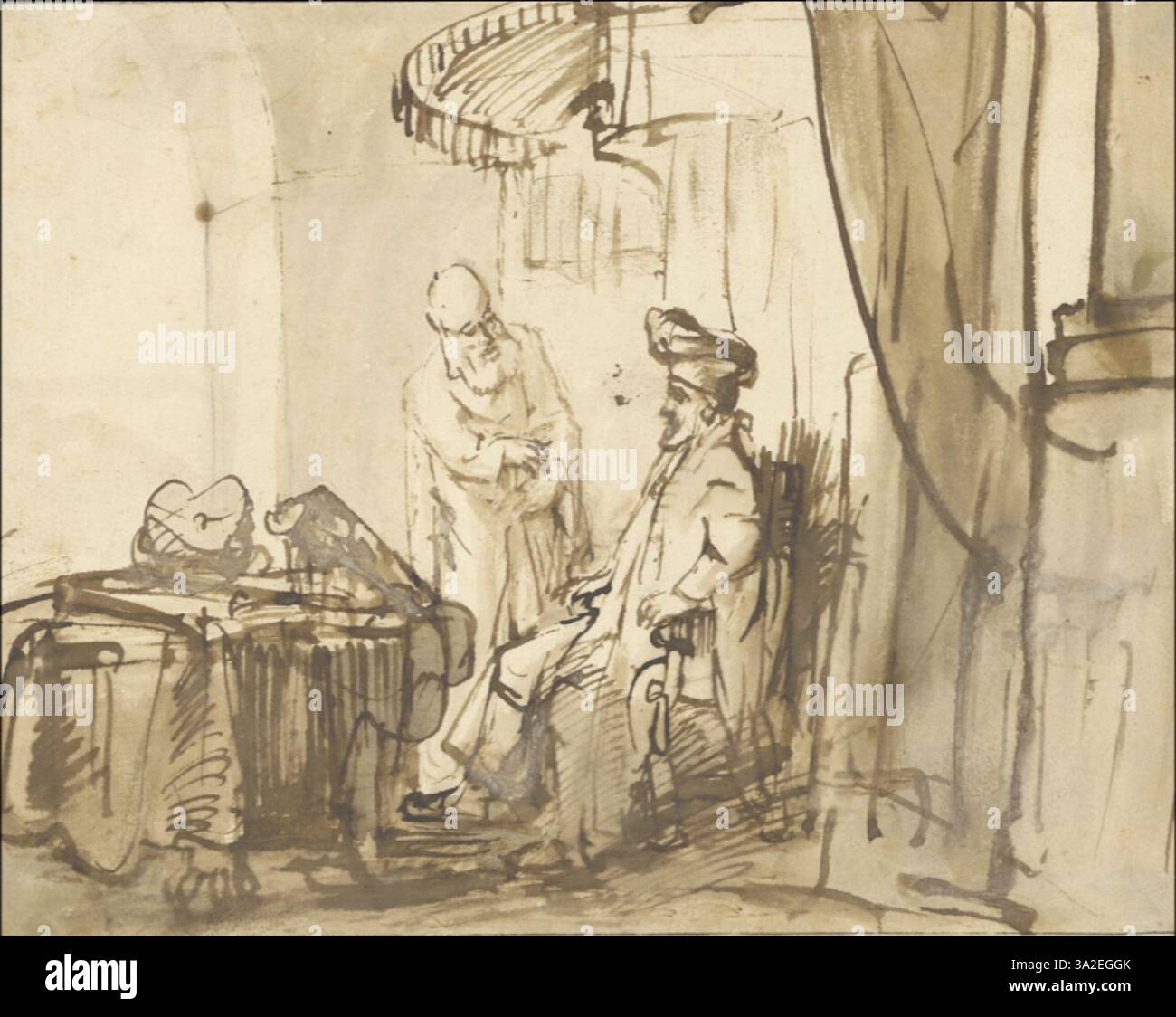 This biblical artwork by Rembrandt depicts the prophet Nathan rebuking ...
