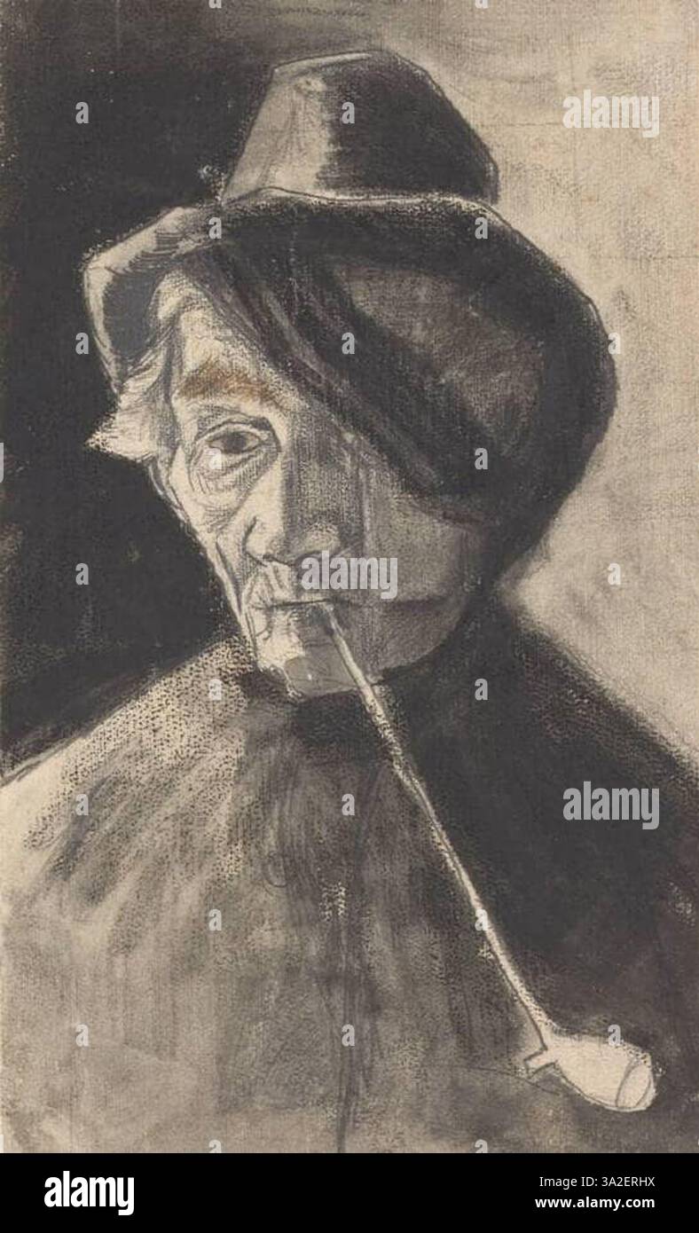 This drawing by Vincent van Gogh depicts the head of a man wearing a ...