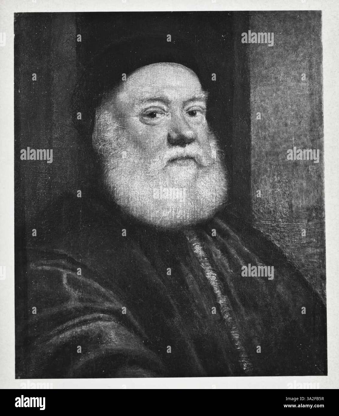 This male portrait by Jacopo Tintoretto, created between 1570 and 1580, reflects the artist’s skill in capturing the nobility and character of his subject, with attention to detail in the attire and expression. Stock Photo