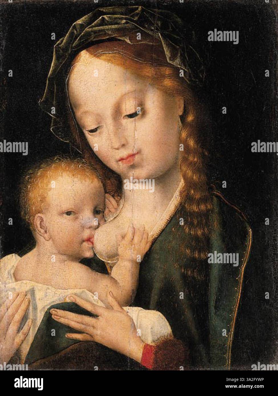This early Netherlandish painting shows the Madonna nursing the Christ ...