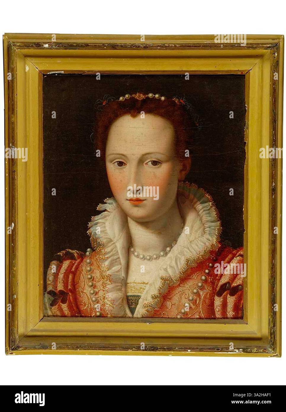 In this portrait of an unidentified noblewoman, Bronzino uses his characteristic Mannerist style to highlight her aristocratic beauty, with meticulous detail in the figure and attire. Stock Photo