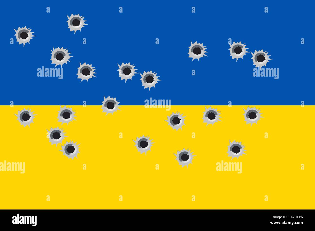 Ukrainian blue and yellow flag riddled with machine gun bullets end od ...