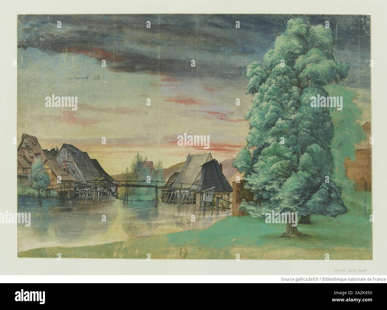This drawing by Dürer depicts a mill set among willow trees, capturing ...