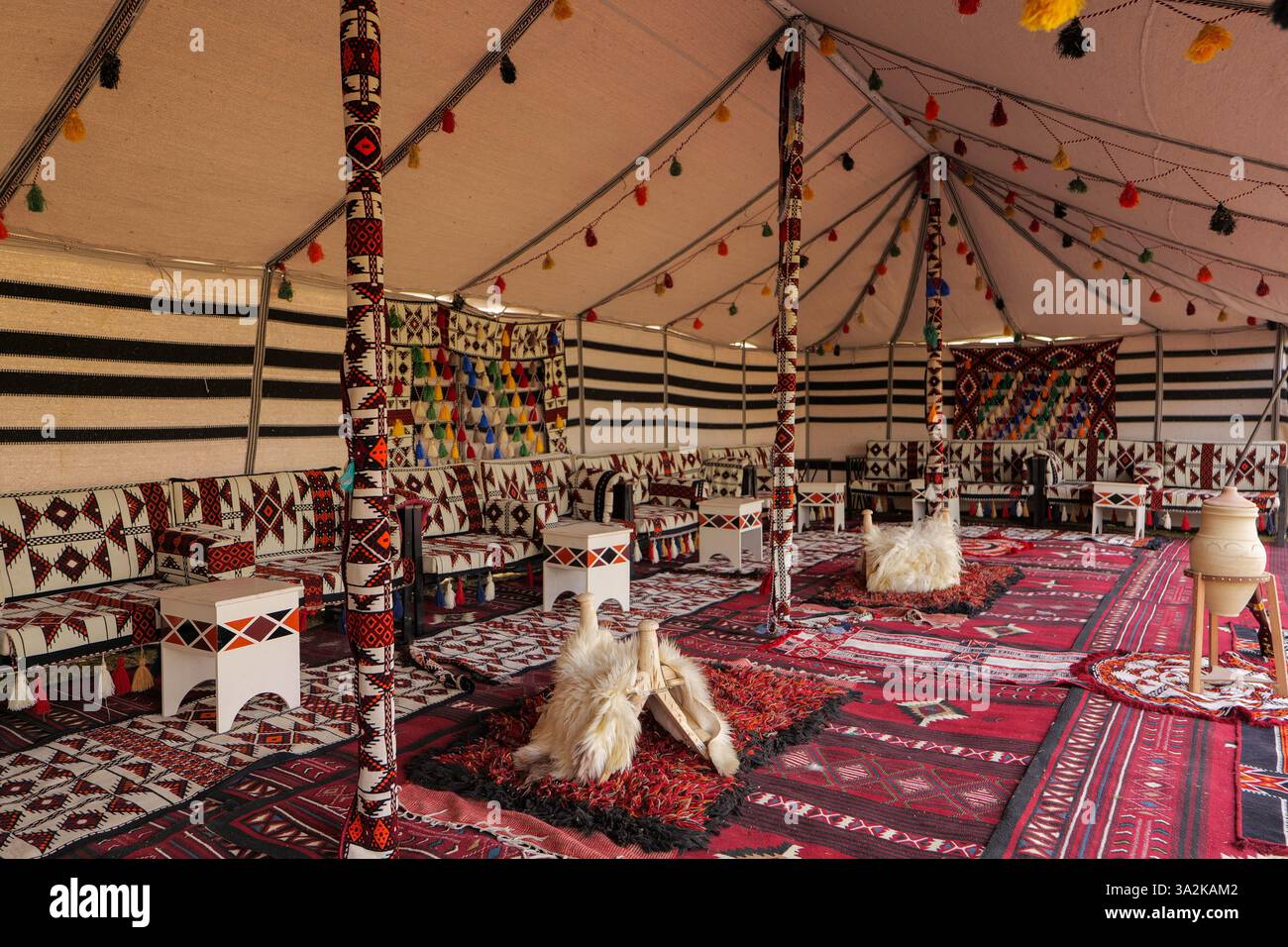 Traditional Bedouin Tent Interior in Saudi Arabia Stock Photo