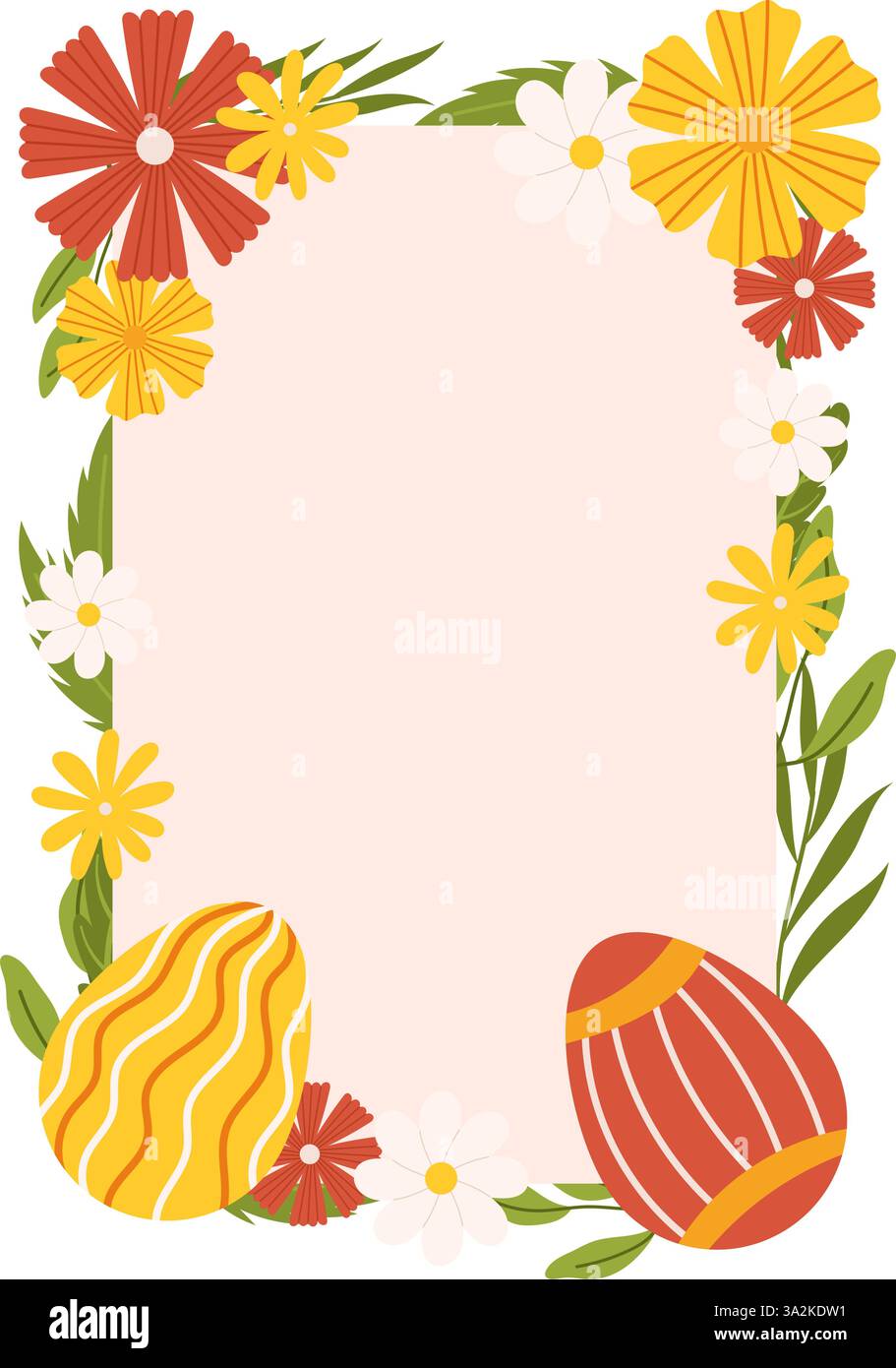 Easter eggs floral frame greeting card template vertical banner social media story Stock Vector