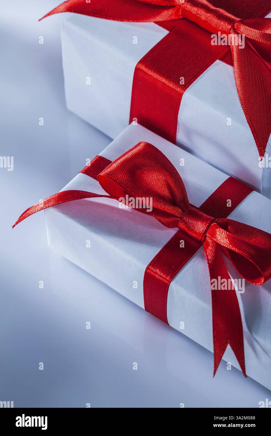 Set of red gift boxes on white background Stock Photo - Alamy