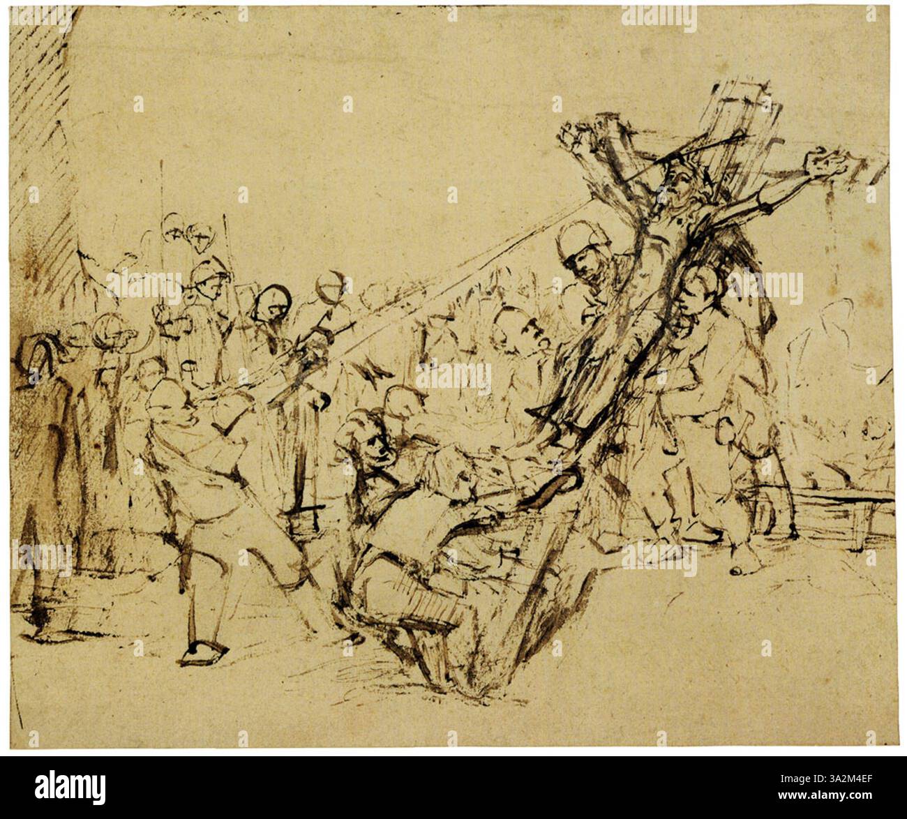In Benesch 1036, Rembrandt uses his signature chiaroscuro technique to portray the subject with a high degree of realism, capturing both the emotional depth and physical detail of the sitter. Stock Photo