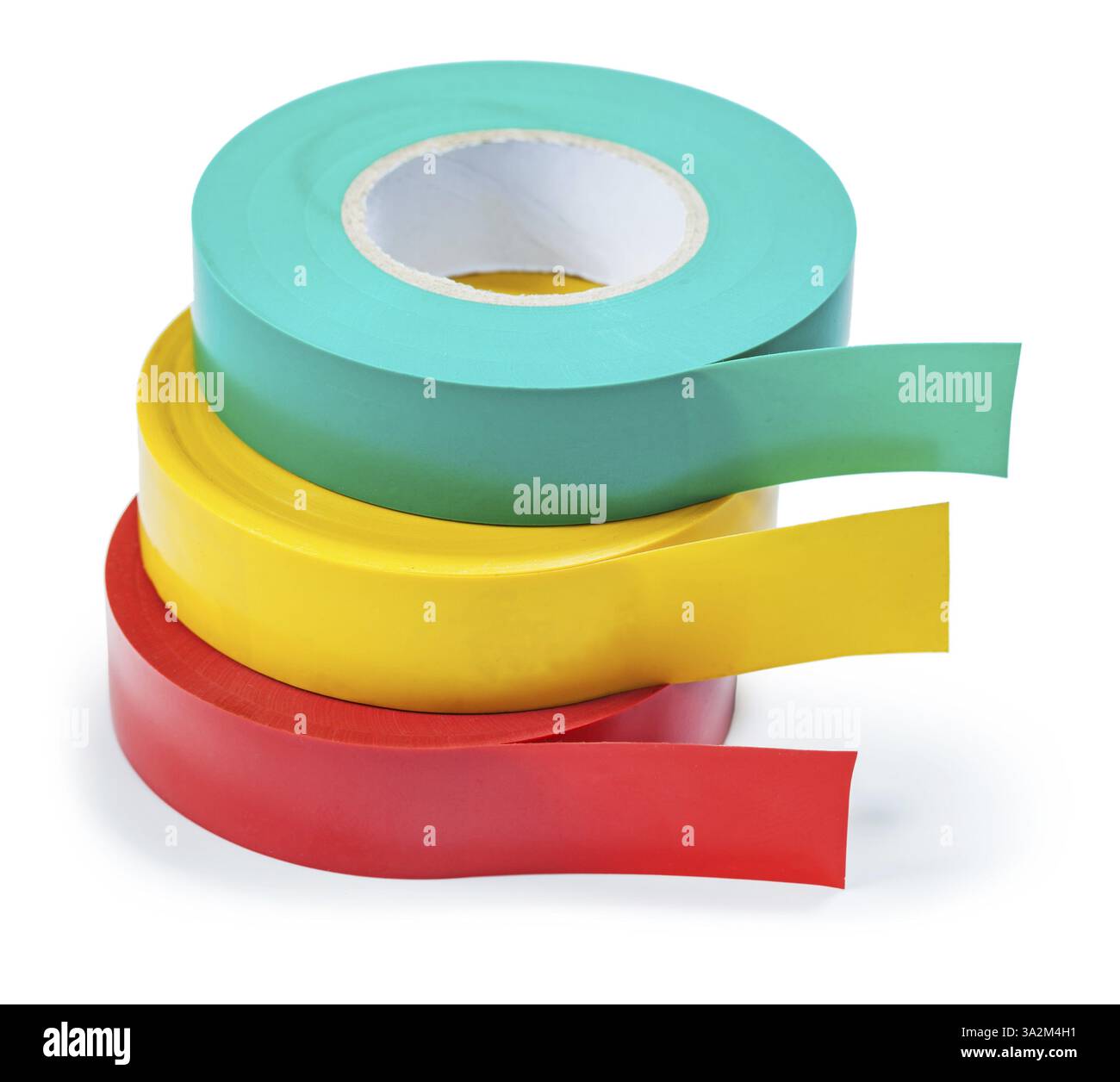 Stack of insulation tape rolls isolated on white Stock Photo