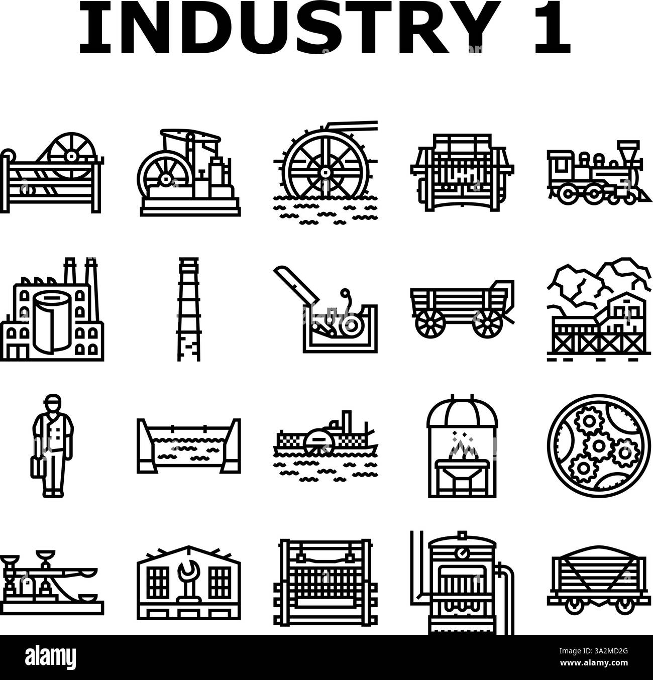 industry 1.0 industrialization icons set vector Stock Vector Image ...