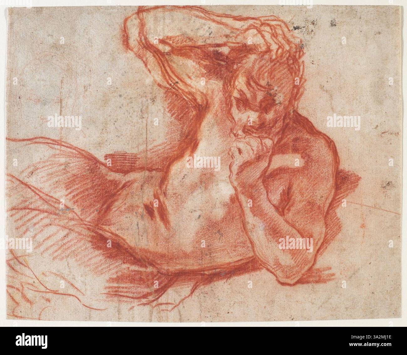 Attributed to Annibale Carracci, this study features a satyr or faun, a ...