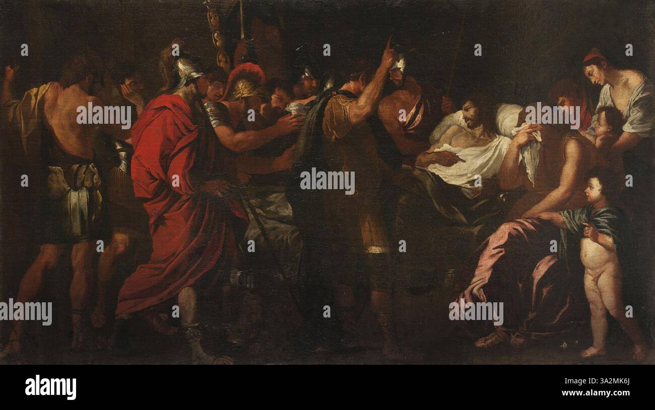 A reproduction by Poussin of 'The Death of Germanicus,' which portrays ...