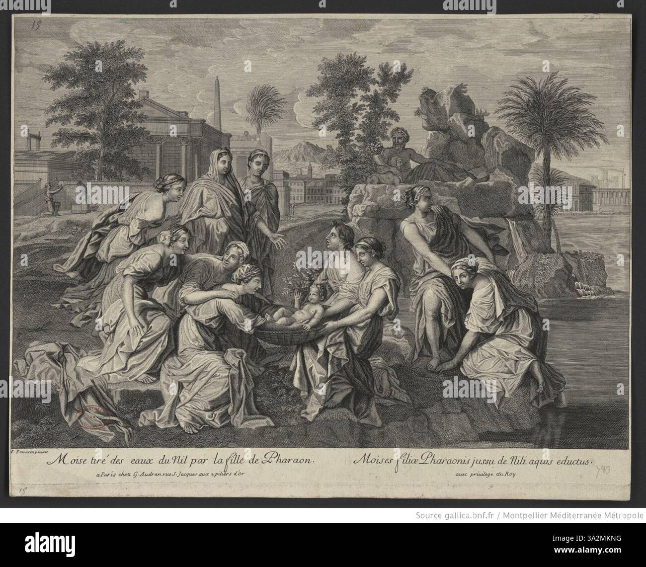Gérard Audran’s engraving of Moses being drawn from the Nile by Pharaoh ...