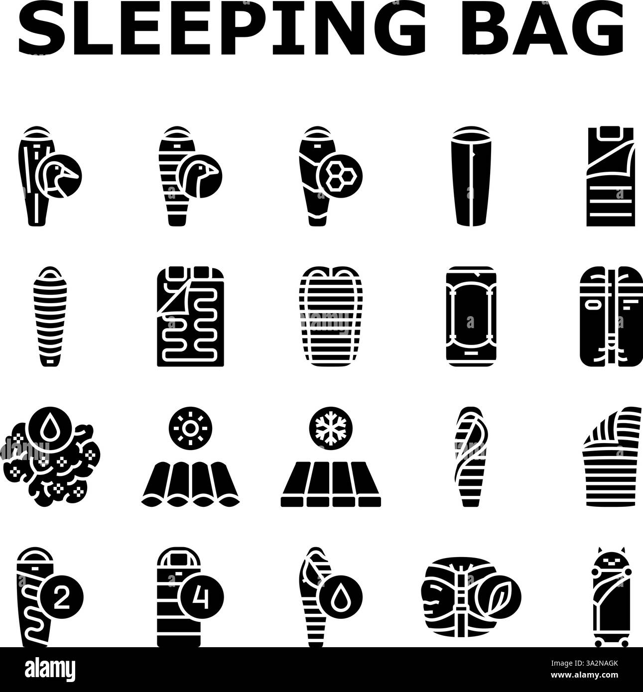 sleeping bag camping hiking icons set vector Stock Vector Image & Art ...