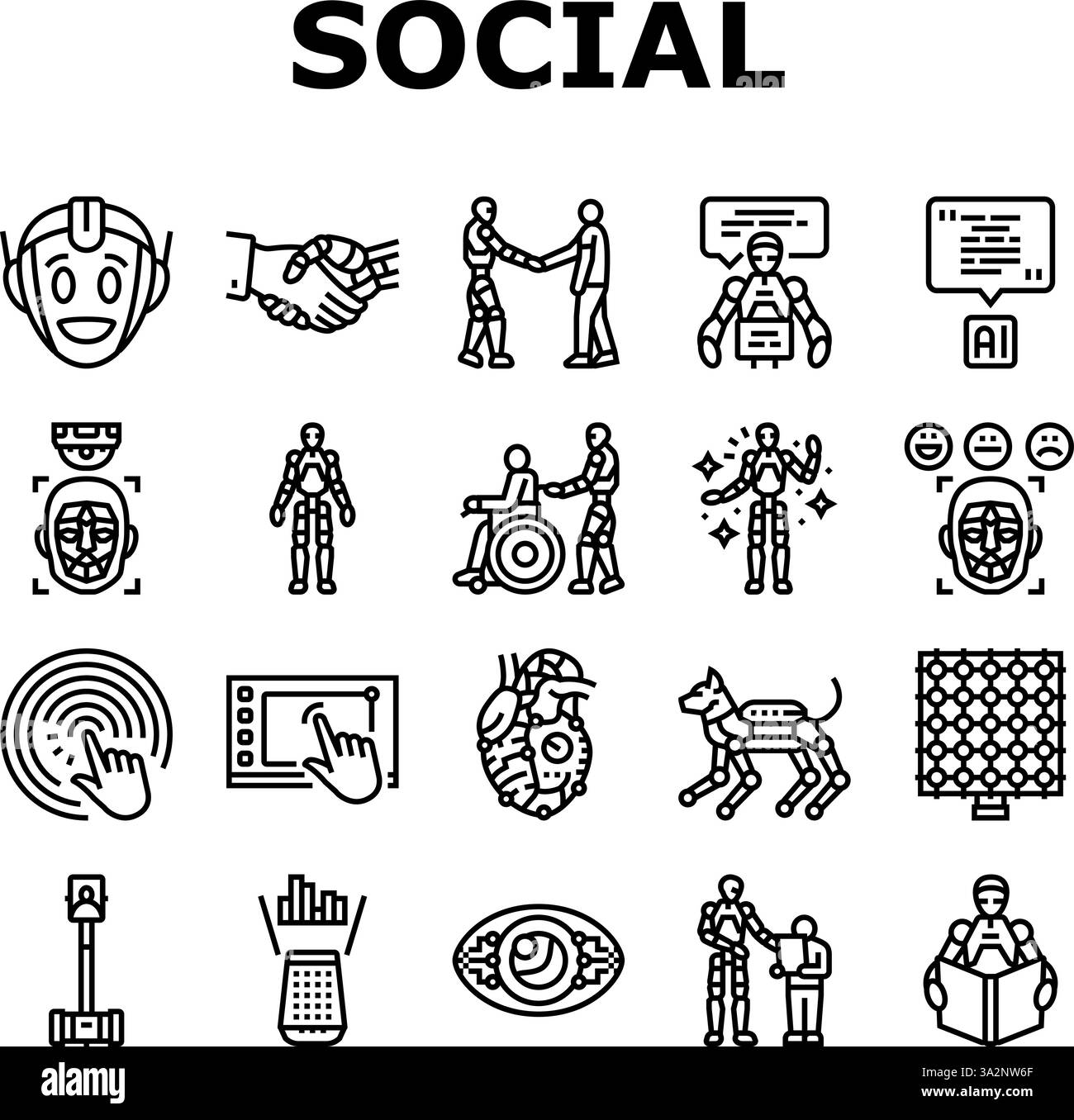 social robotics ai interaction icons set vector Stock Vector Image ...