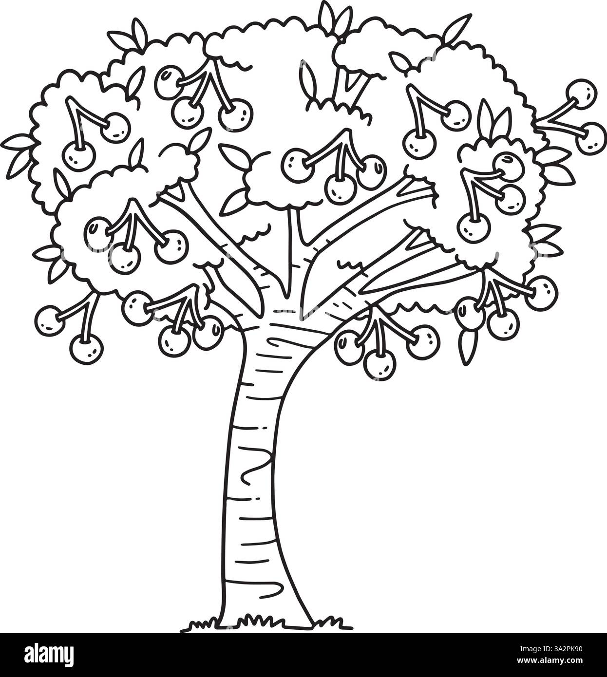 Cherry Tree Fruit Plant Isolated Coloring Page Stock Vector Image & Art ...