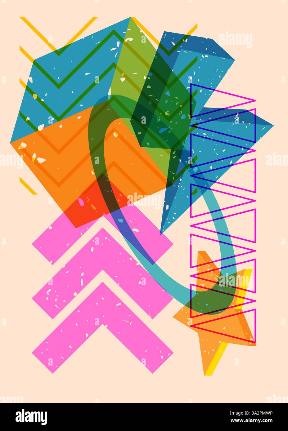 Colorful geometric shapes. Object in trendy riso graph design. Geometry elements abstract risograph print texture style. Stock Vector