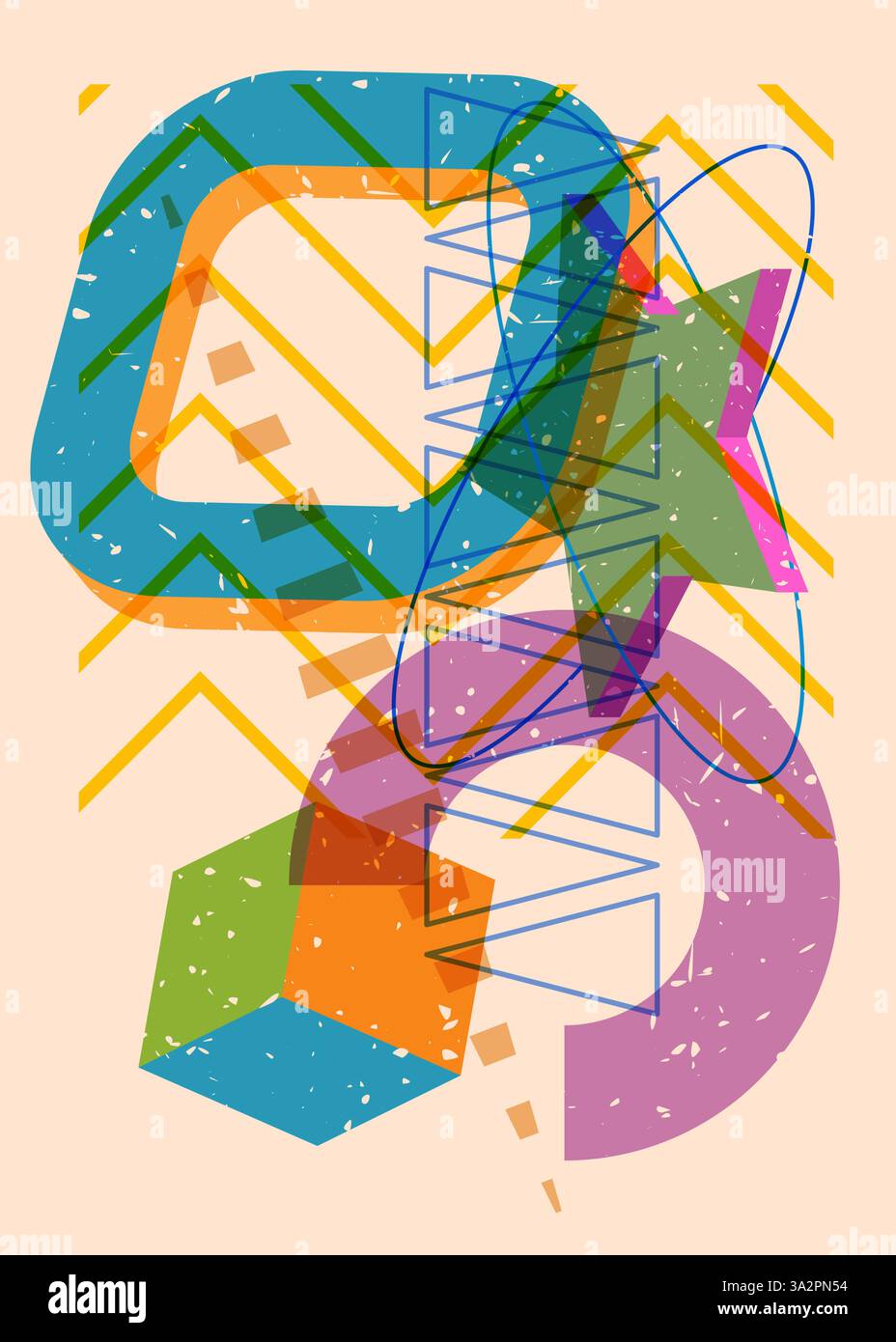 Colorful geometric shapes. Object in trendy riso graph design. Geometry elements abstract risograph print texture style. Stock Vector