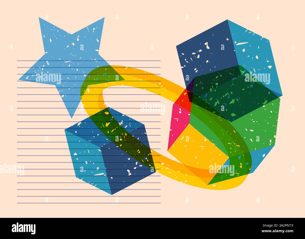 Colorful geometric shapes. Object in trendy riso graph design. Geometry elements abstract risograph print texture style. Stock Vector