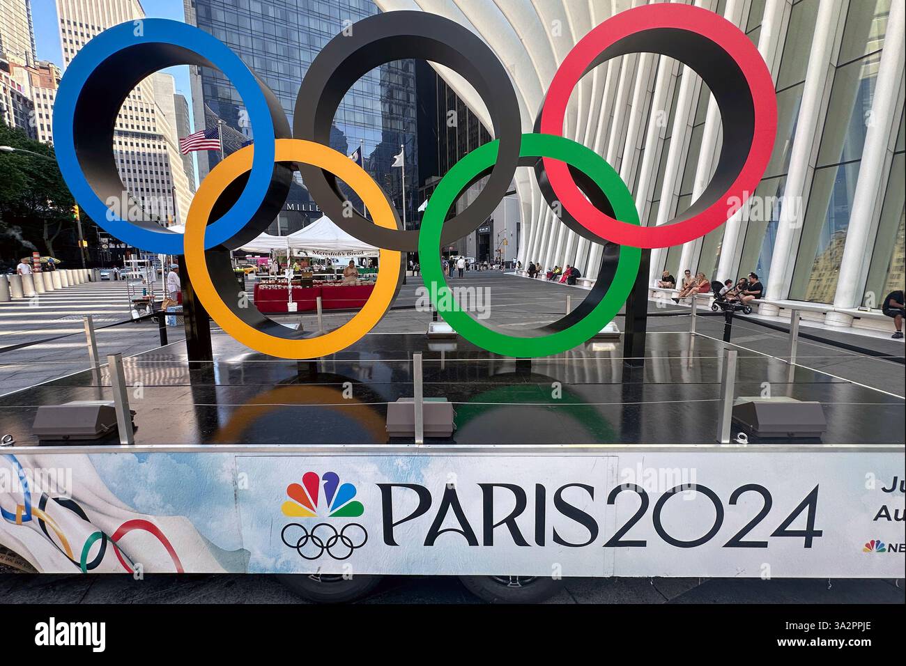 FILE - Olympic rings are on display in New York on Tuesday, July 9 ...