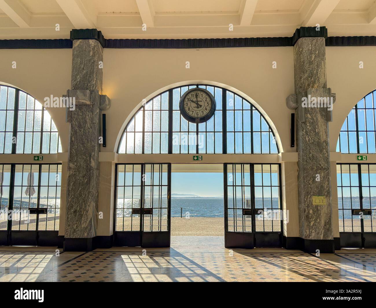 Lisbon, Portugal, Europe - 13 January 2025: Interior view of the Terreiro do Paço ferry terminal facing the waterfront of the River Tagus in Lisbon. - Smartphone Captured Stock Image