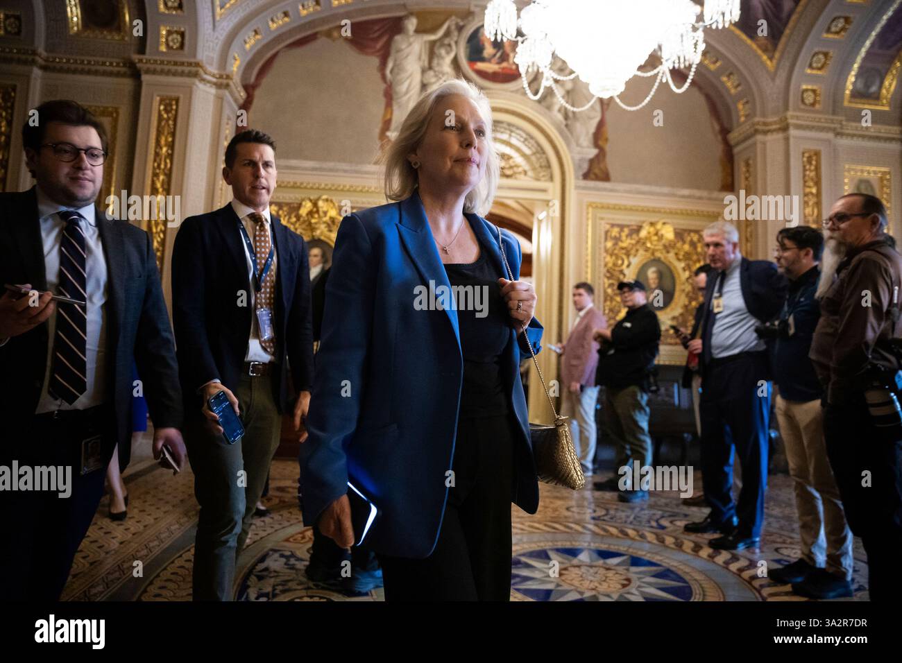 Sen. Kirsten Gillibrand (D-N.Y.) arrives for a Senate Democratic Caucus