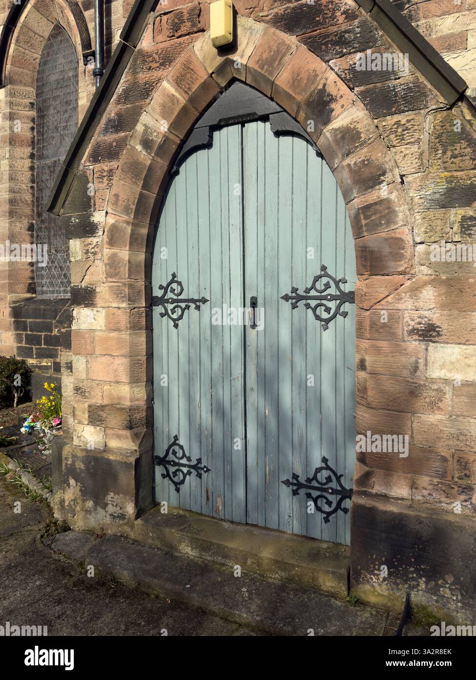 Church door at St Thomas Church Melling.The present church of St. Thomas and the Holy Rood was built in 1835 - Smartphone Captured Stock Image