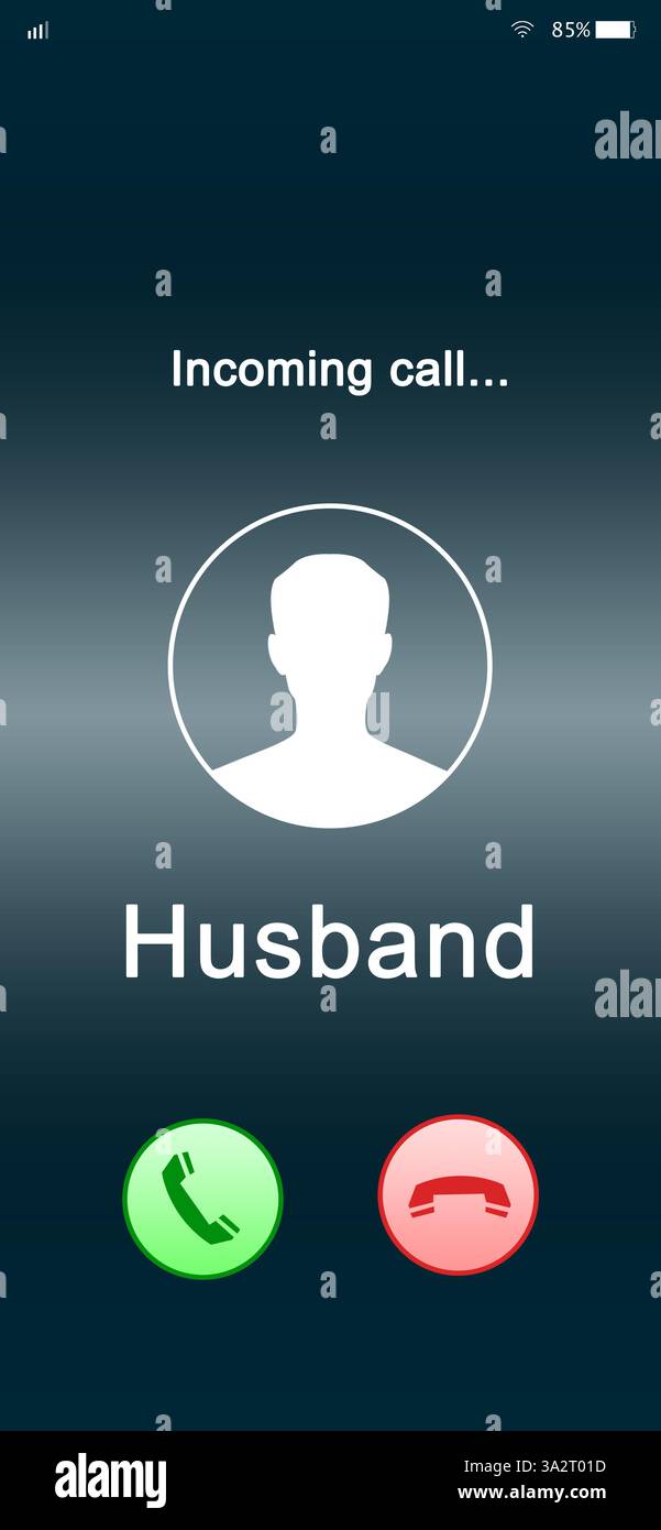 Illustration of smartphone screen with incoming call from husband Stock ...