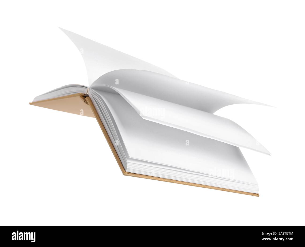 Flying open book on white background Stock Photo