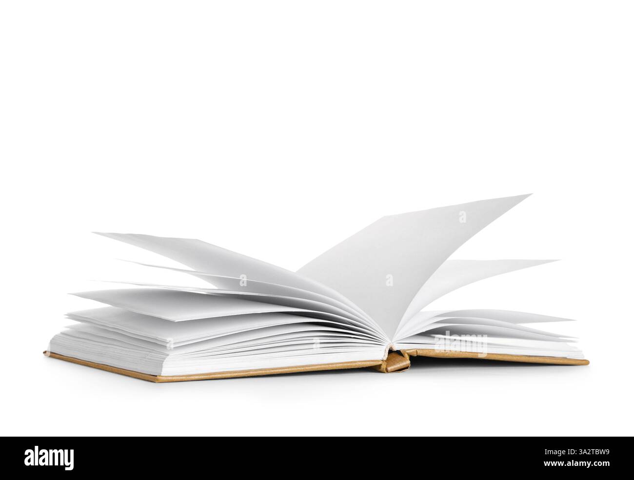 Flying open book on white background Stock Photo