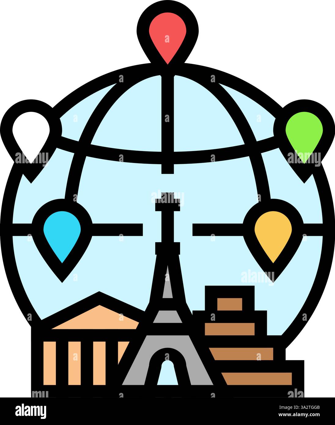 globe with landmarks geographical discoveries color icon vector ...