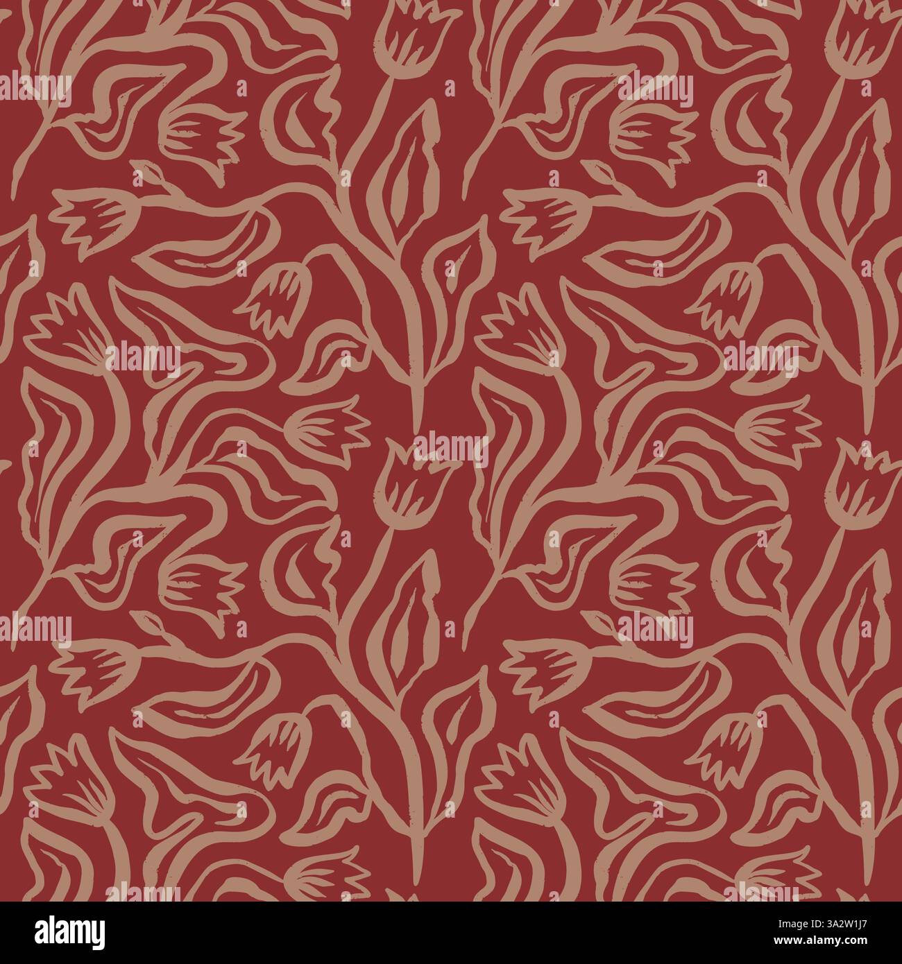 Brush strokes inky flowers brown seamless pattern Stock Vector