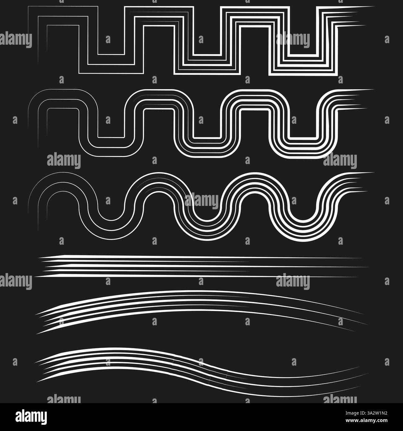 Abstract wave lines. Curved geometric pattern. Black background ...