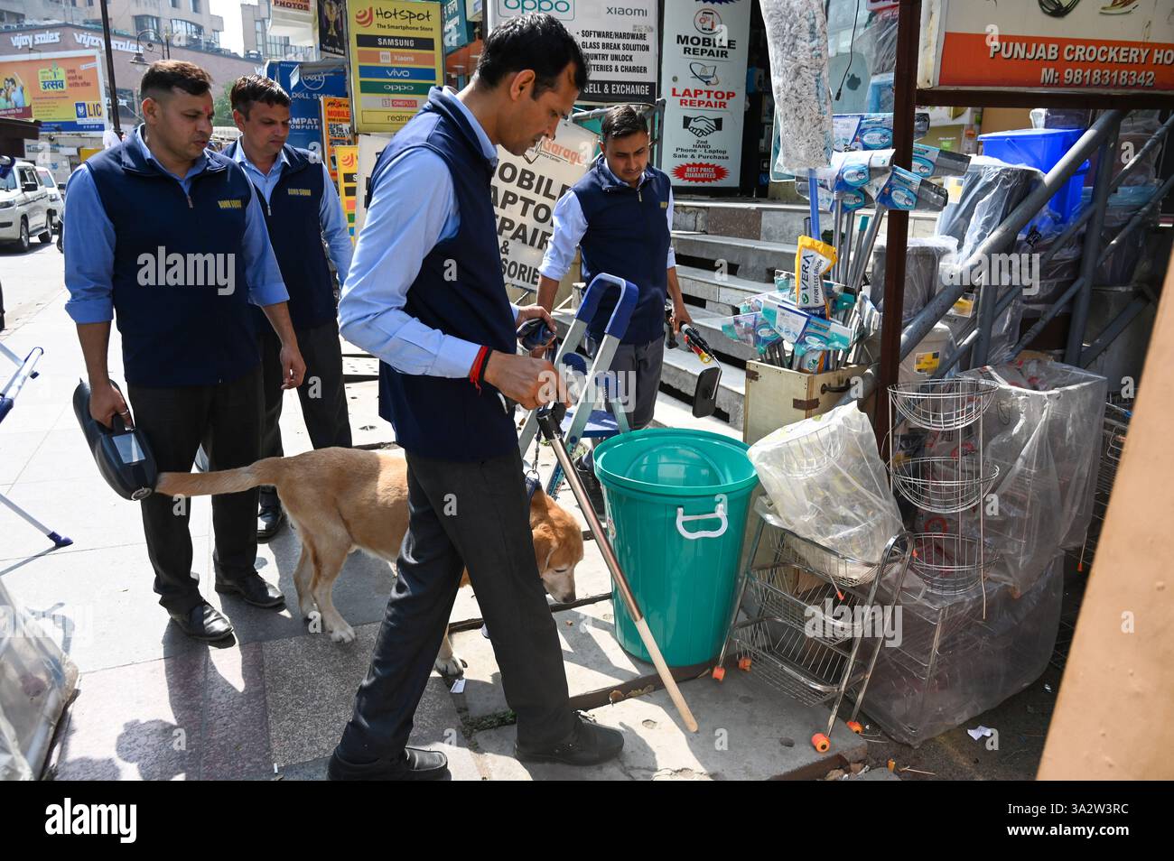 NOIDA, INDIA MARCH 13 Bomb detection and disposal squad (BDDS) team are conducting security